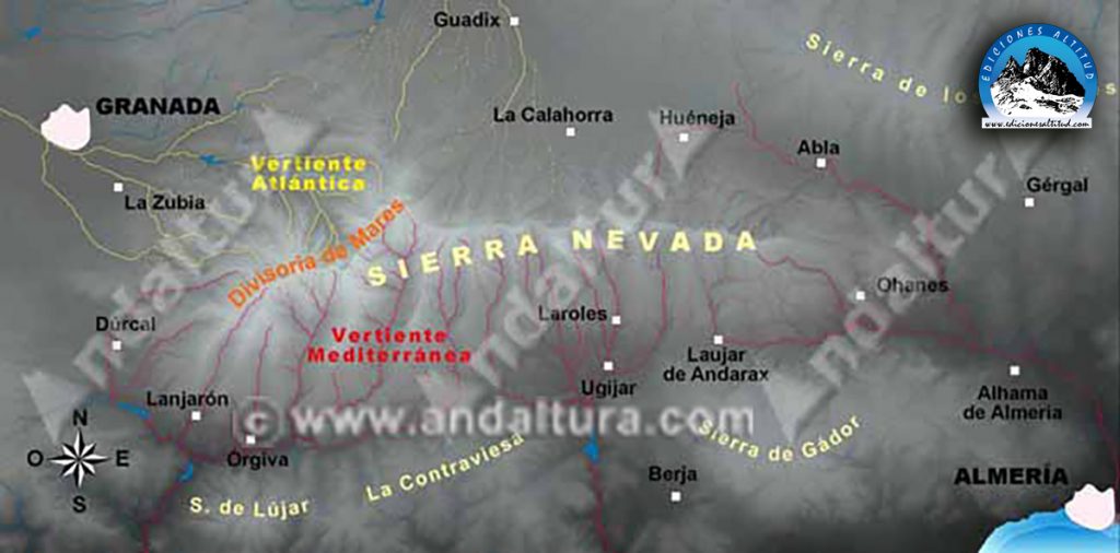 Mapa de la Divisoria de Mares de Sierra Nevada