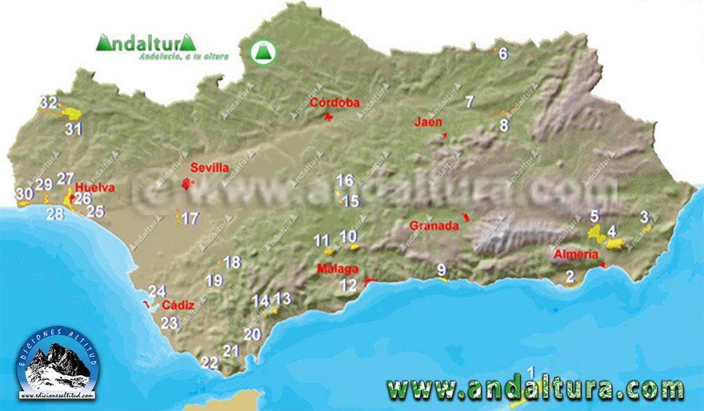 Mapa Parajes Naturales de Andalucía